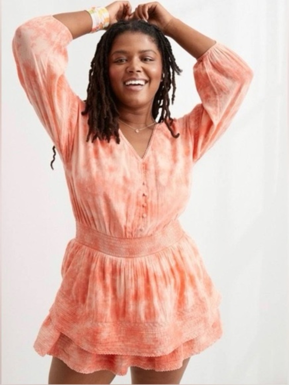 Aerie. Rock 'N" Ruffle Tie Dye Mini Dress. Poppy Fun. Size XL.